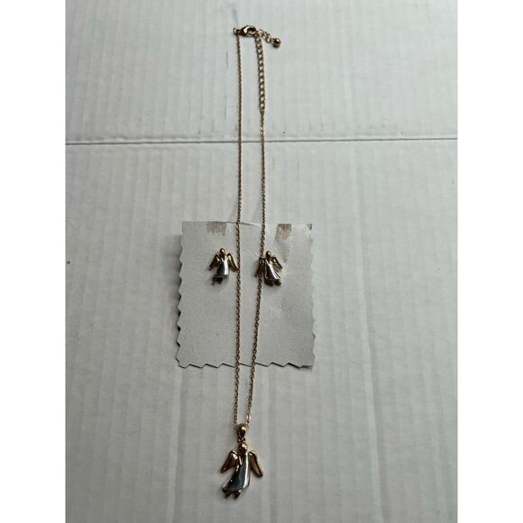 Angel gold and silver toned necklace and earrings set - Picture 1 of 7